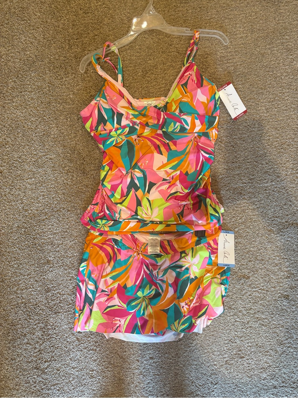 Vibrant Tropical Print Tankini Set - Multicolor